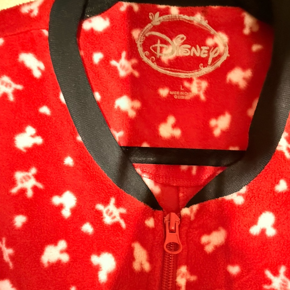 Disney Mickey Mouse Footed Onesie Pajamas Red Fleece Adult Size L - Picture 5 of 5